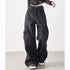 Girls Retro Streetwear Wide Leg Black Jeans