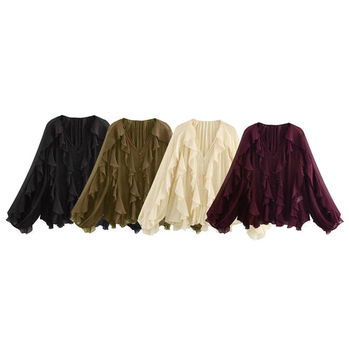 Women’s Casual Ruffled V-Neck Blouse