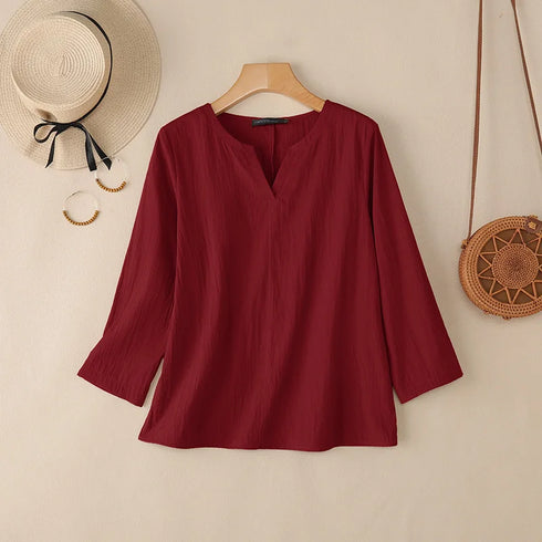 2025 ZANZEA Autumn Blouse Women V Neck Long Sleeve Tops Casual Solid Loose Shirt Female OL Work Blouses Retro Tunic Blusas Mujer