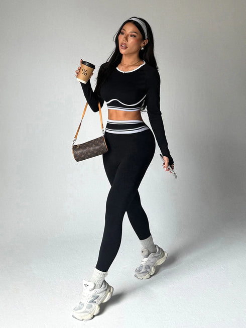 Women's Striped Long Sleeve Yoga Set