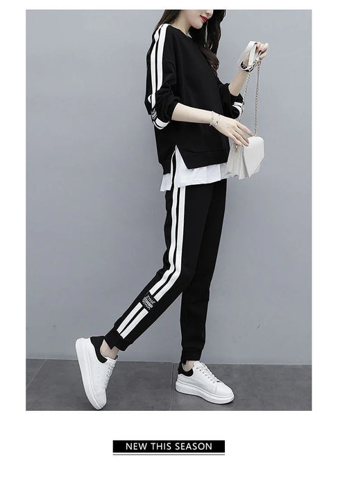 Women's Casual Loungewear Set - Long Sleeve Crop Top & Pants