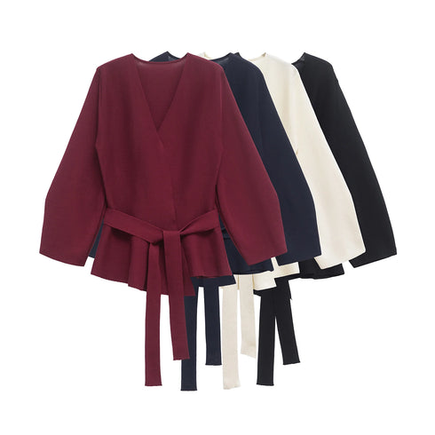 V-Neck Shoulder Pad Knit Blazer for Women