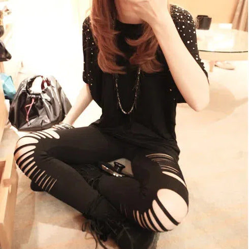 Hollow Out Ripped Leggings for Women
