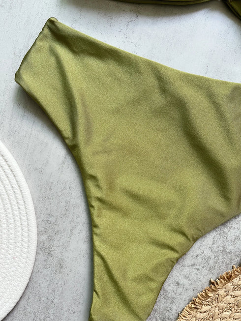 Push Up Bandeau Bikini Set in Olive Green