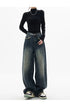 High Waist Wide Leg Jeans in Navy Blue