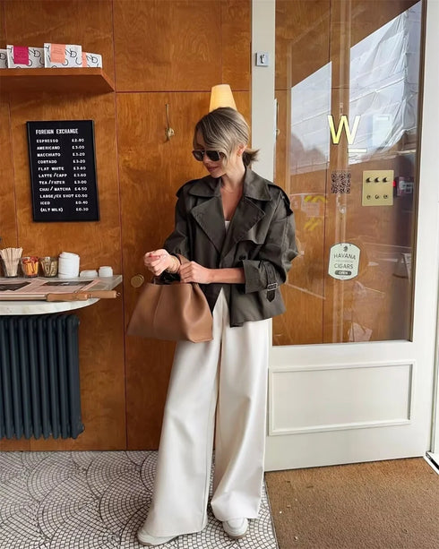 Ladies Vintage Cropped Trench Jacket