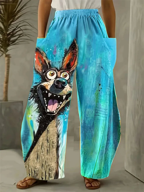 Women's Cartoon Cat Loose Wide-Leg Pants
