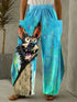 Women's Cartoon Cat Loose Wide-Leg Pants