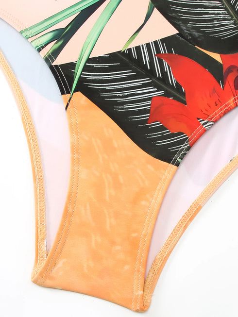 Floral Print Lace-Up Women's Bikini Set