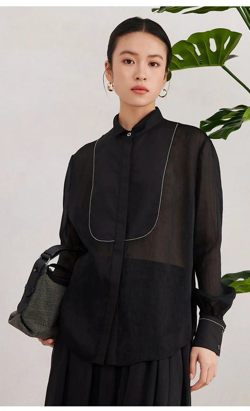 K3035W Luxury Women's Clothing 75% linen 25% silk Ladies Blouse