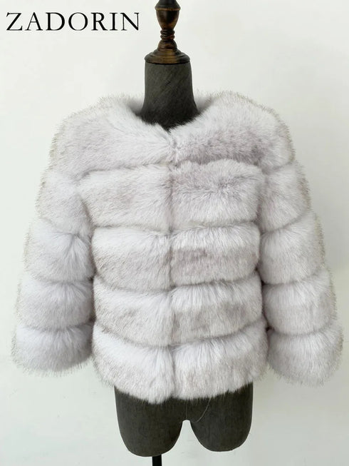Elegant Faux Fur Coat in Black and White for Women