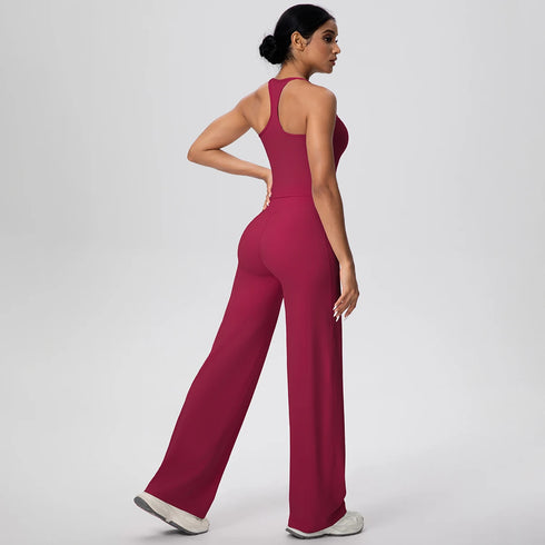 Backless Yoga Set with Wide Leg Pants