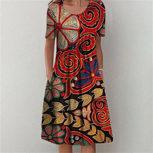 Elegant Floral Print Loose Casual Dress for Women