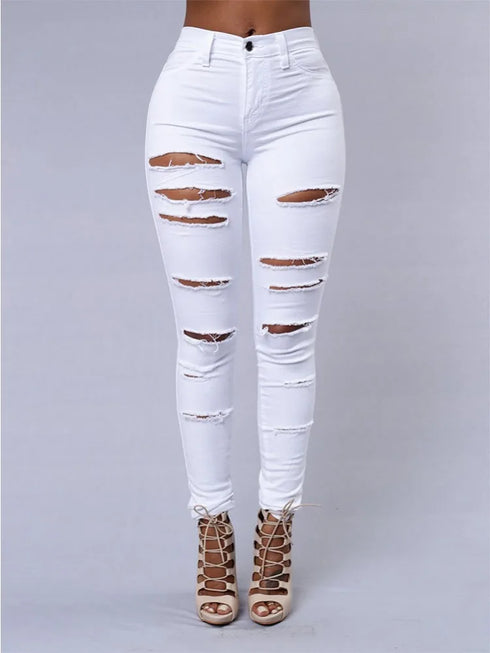 Women's Distressed High Waist Pencil Jeans