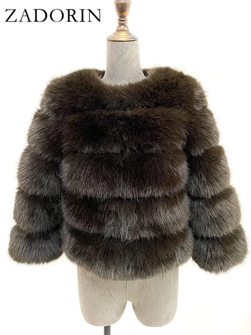 Elegant Faux Fur Coat in Black and White for Women