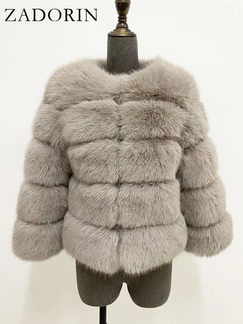 Elegant Faux Fur Coat in Black and White for Women