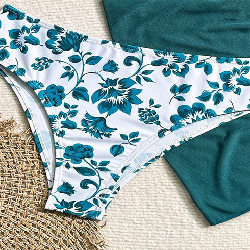 Black Lace-Up Three-Piece Bikini Set