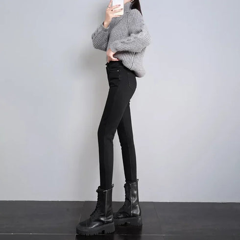 High Waist Thermal Denim Jeans for Women