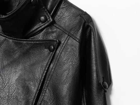 MUJER Black Faux Leather Bomber Jacket for Women