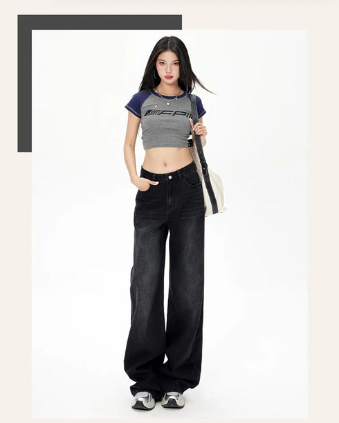 High Waist Loose Fit Black Denim Trousers for Women