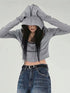 Y2K Grey Cropped Hoodie with Flare Sleeves