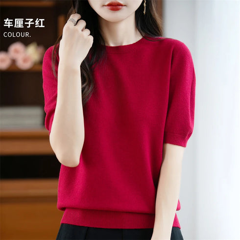 Merino Wool O-Neck Sweater for Women