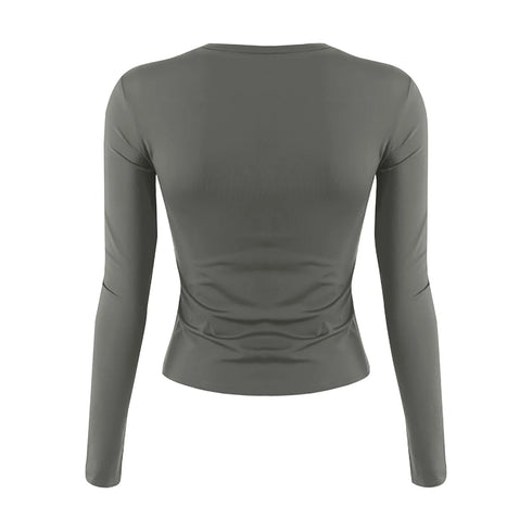 Womens Long Sleeve Bodycon Crop Top - Solid Colours
