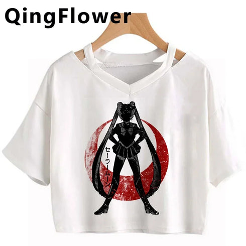 Kawaii Anime Cartoon Tee for Women - V-Neck Short Sleeve Top