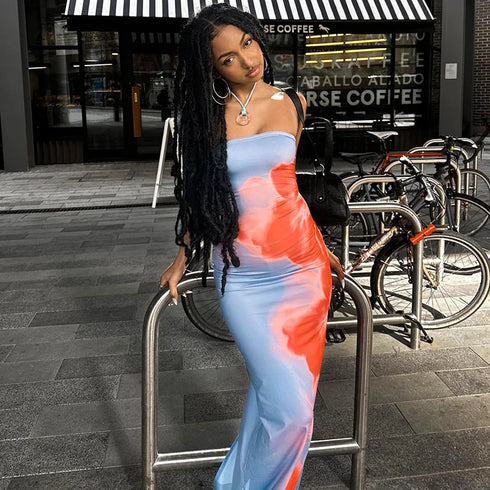 Strapless Print Tube Maxi Dress for Women