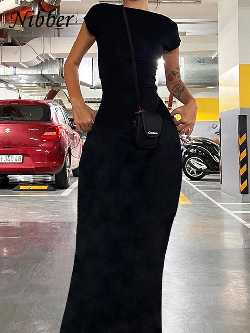 Elegant Backless Maxi Dress for Women - Slim Fit Bodycon Streetwear