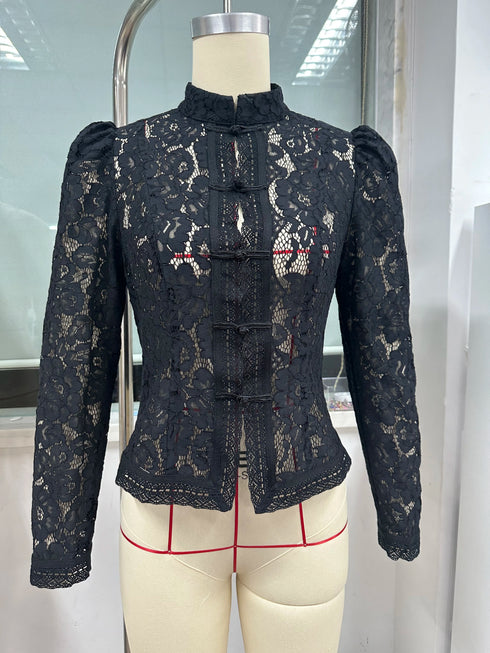 White Lace Hollow Out Blouse for Women