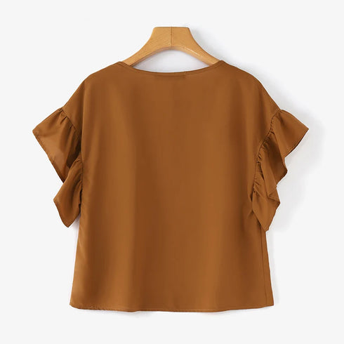 ZANZEA Women Chiffon Blouse Korean Casual Ruffle Short Sleeve Tops Shirt Elegant Ruffle Hem Blusas 2024 Summer Fashion Tunics