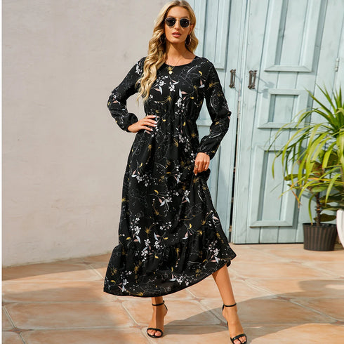 Summer Bohemian Maxi Dress with Long Sleeves
