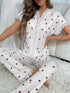 Heart Print Lace Trim Pyjama Set for Women