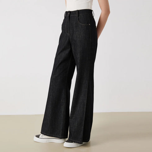 Women's High-Waisted Wide-Leg Denim Pants