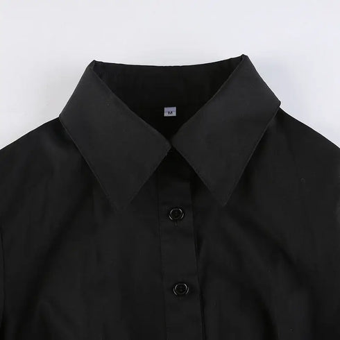 Zadily Long Sleeve Button-Up Crop Top in Black