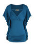 Plus Size Women's Ruffle Sleeve Slant Placket T-shirt