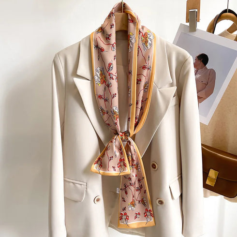 50 Color New Women Silk Printed Design Scarf Shawl Fashion Luxury Long Narrow Small Silk Scarves for Stylish Headbands and Headscarves