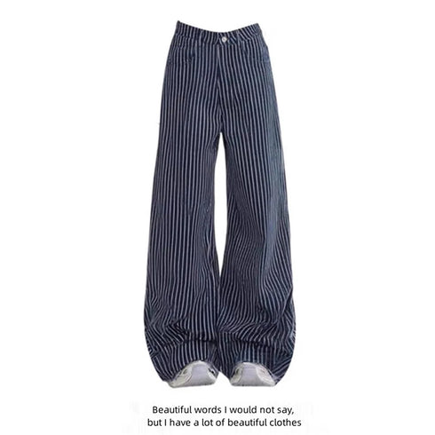 ZHIZOU Women's Blue Striped Baggy Wide Leg Jeans