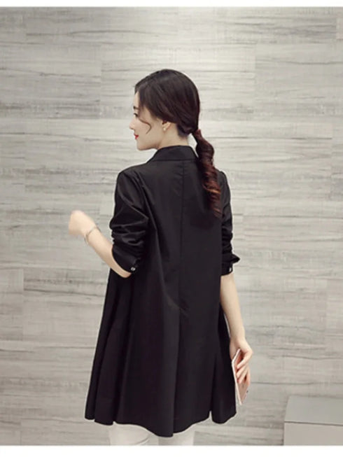 White Casual Oversized Blouses Women 2024 Autumn Korean Fashion Mid Length Winter Loose Long Sleeves Femal Blouses