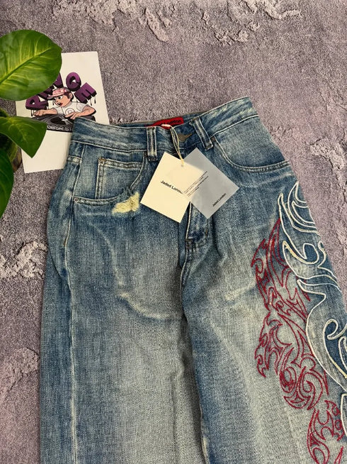 Y2K Embroidered Baggy Jeans for Women