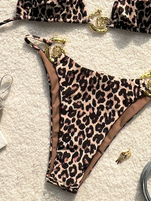 Leopard Print Halterneck Bikini Set