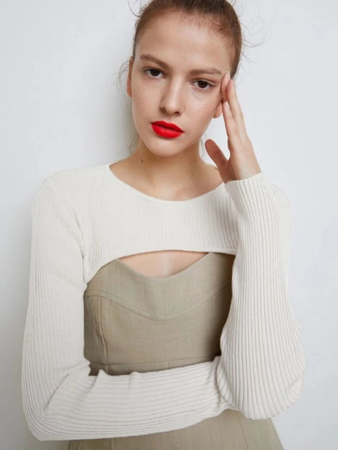 Long Sleeve O-Neck Crop Top for Women