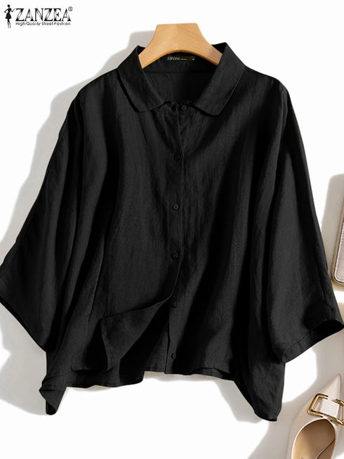 ZANZEA Elegant 3/4 Sleeve Lapel Neck Blouse for Women