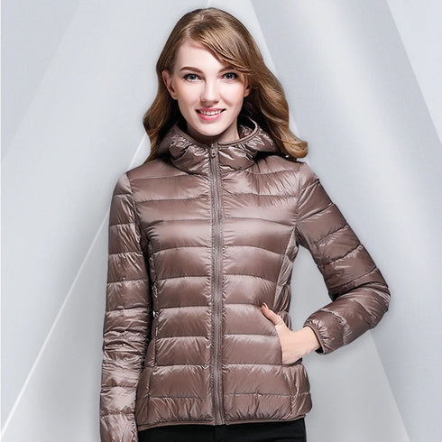 White Duck Down Winter Hoody Jackets Ultra-light Women Coats