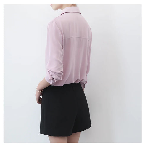 Simple Solid Color Loose Women's Chiffon Shirt Tops 2023 New Long Sleeve Casual Elegance Woman Blouses Lady Office Shirt Clothes
