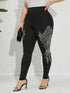 Plus Size High-Stretch Leggings with Rhinestone Wings