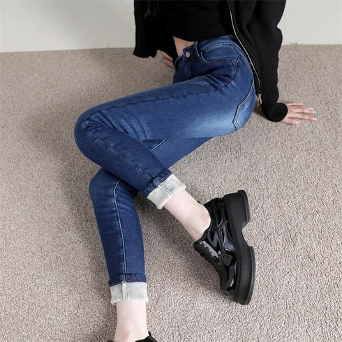 High Waist Thermal Denim Jeans for Women
