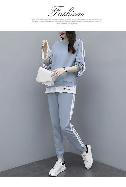 Women's Casual Loungewear Set - Long Sleeve Crop Top & Pants