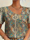 Plus Size Elegant Short Sleeve Blouse in Red